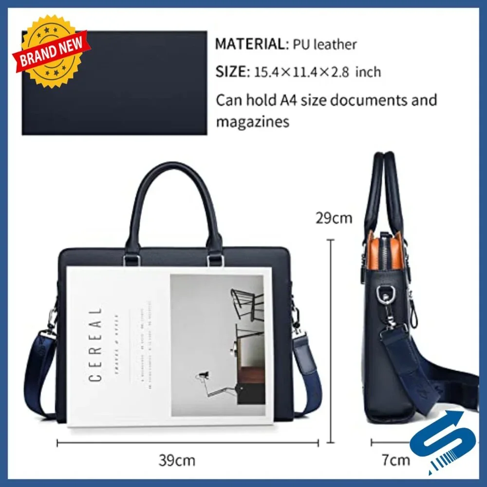 Leather Briefcase Laptop Bag Adjustable Shoulder Strap Business Men
